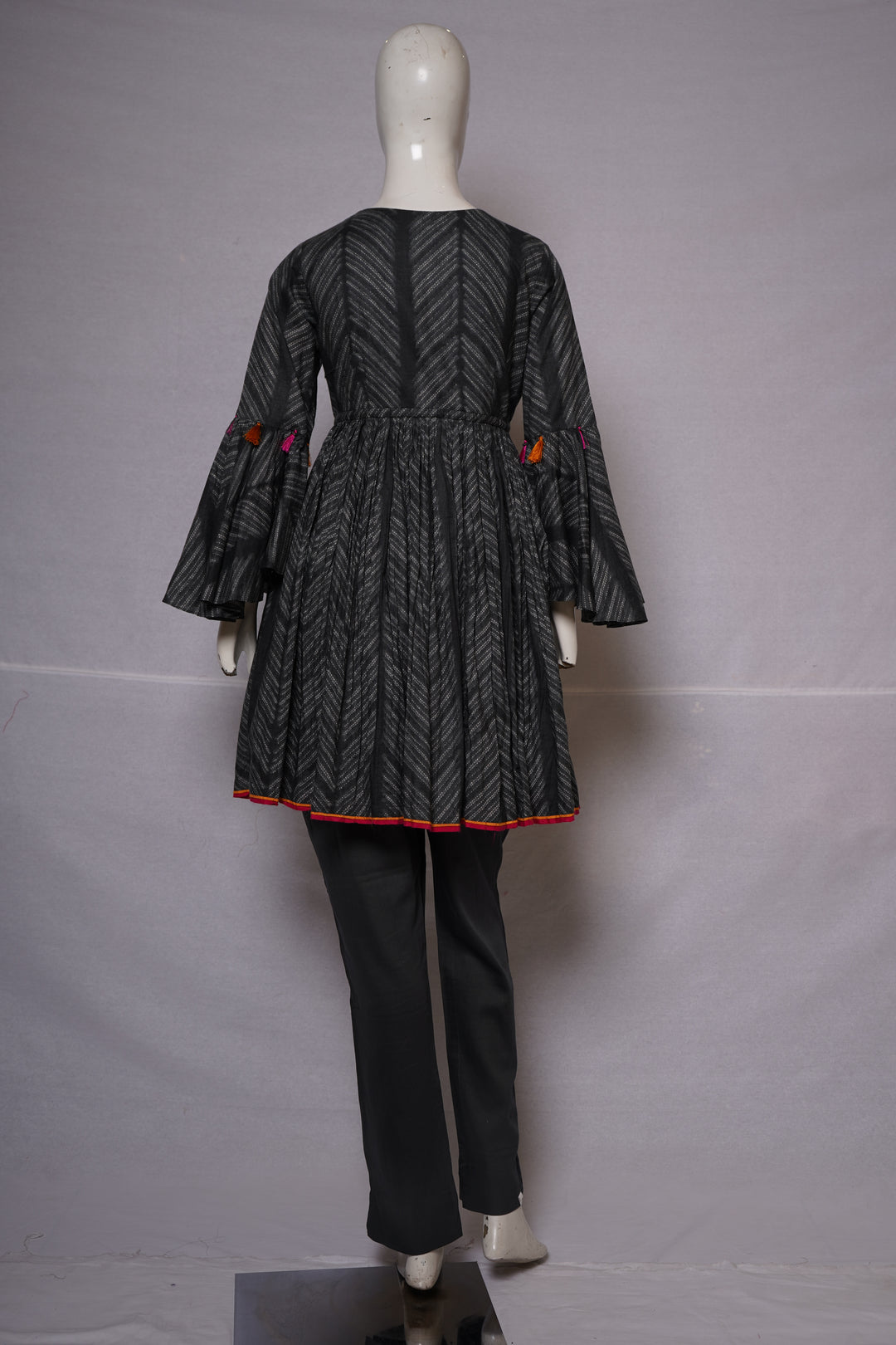 Charcoal Black Printed Peplum Kurti Set