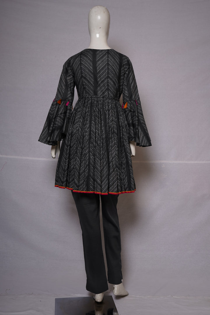 Charcoal Black Printed Peplum Kurti Set