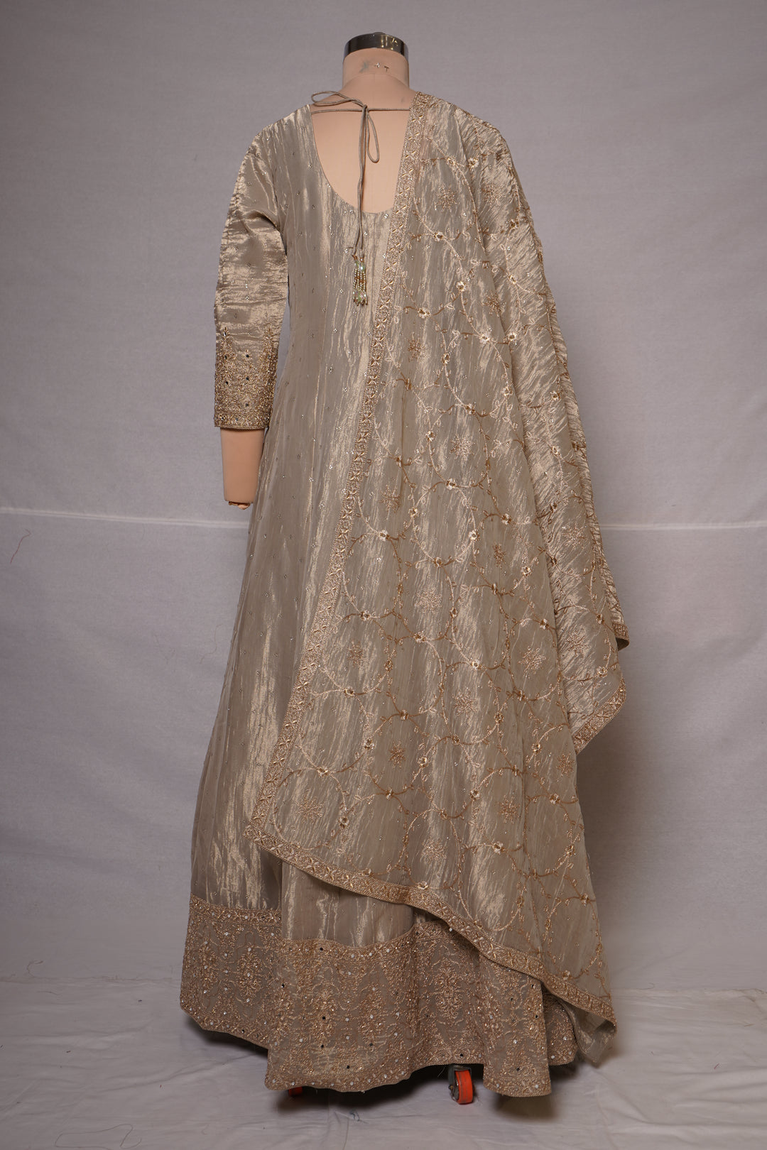 Champagne Beige Embroidered Anarkali Suit Set with Dupatta