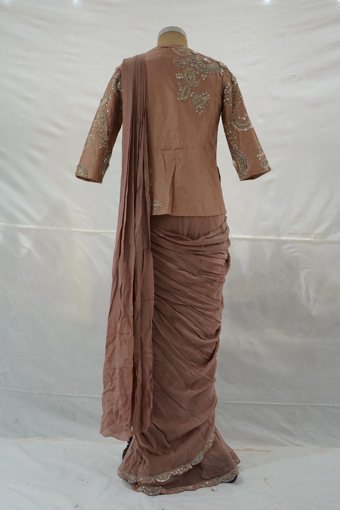 Dusty Rose Ready to Wear Saree with Embroidered Designer Blouse
