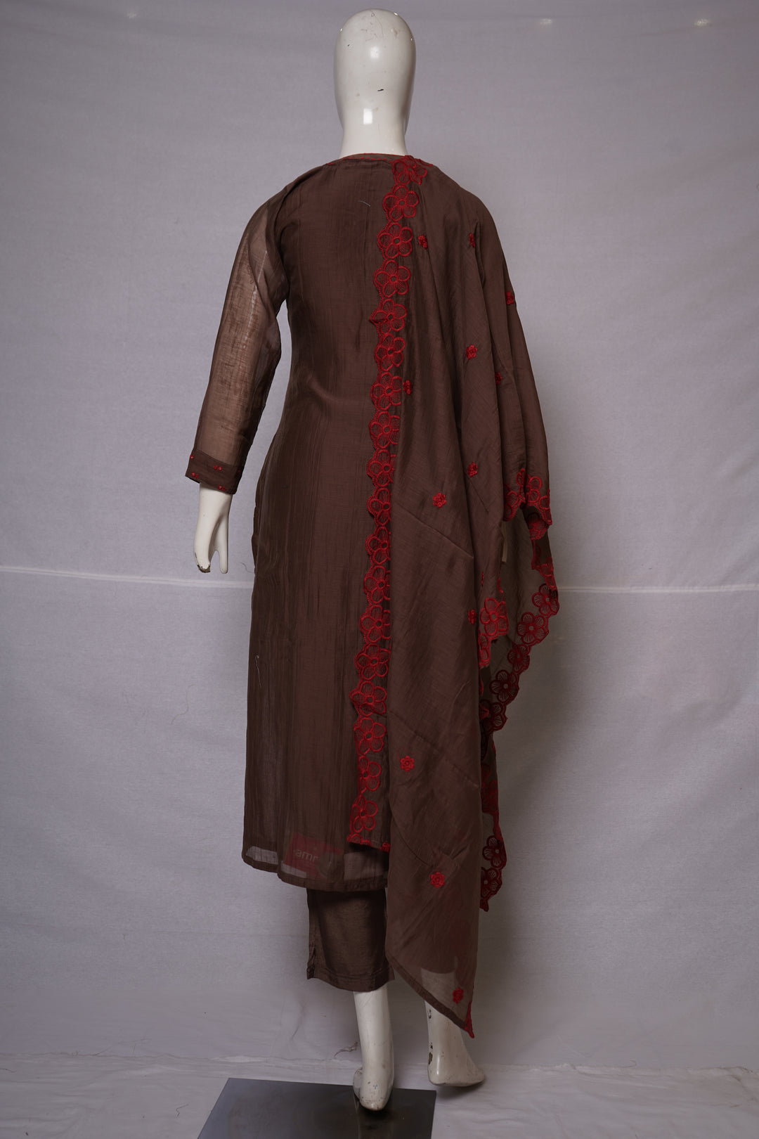 Coffee Brown Embroidered Kurta Pant Set with Dupatta