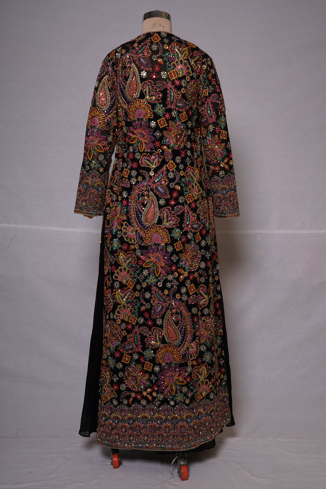 Black Embroidered Jacket Style Gown Set