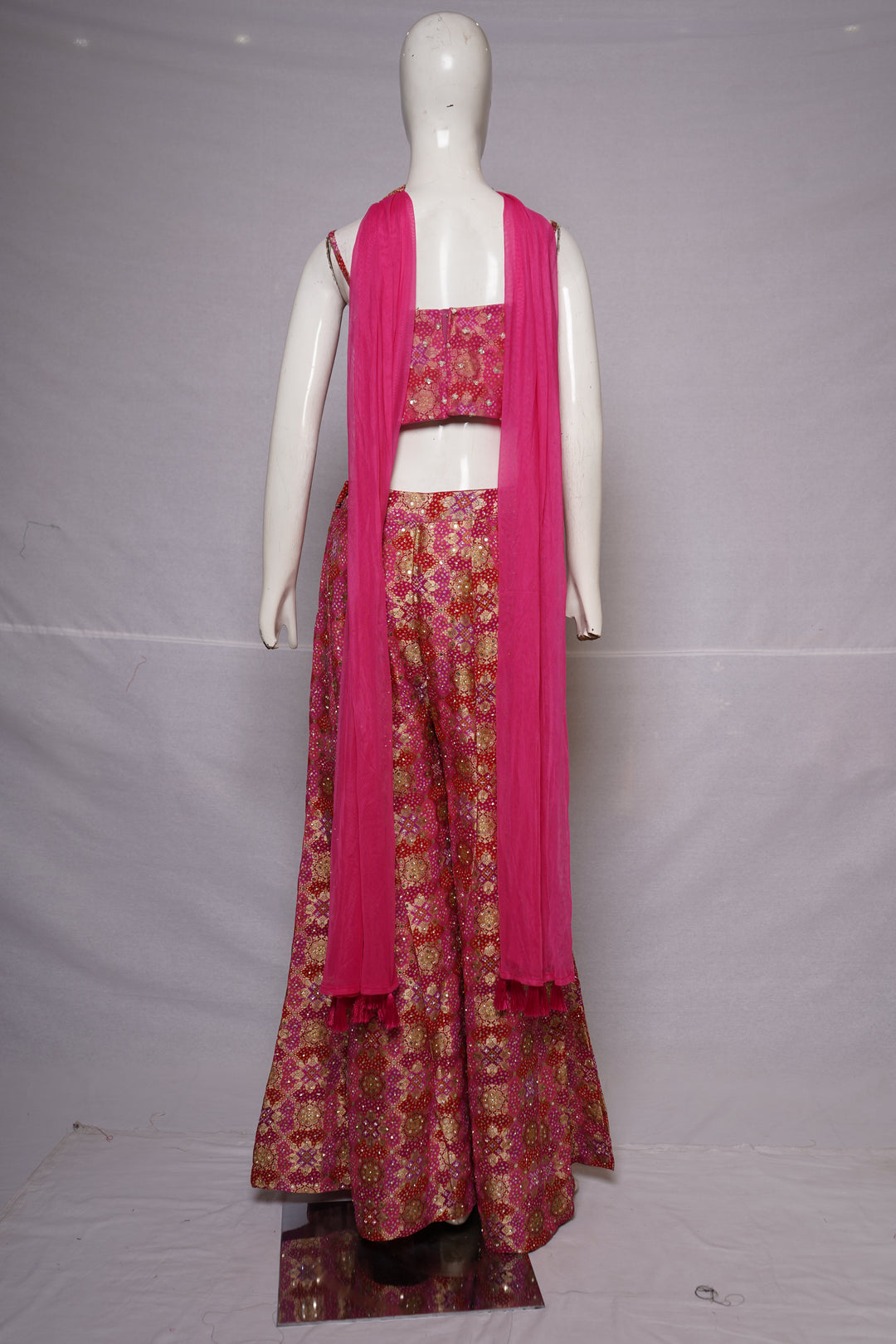 Rani Pink Printed Palazzo Set with Embroidered Corset Top