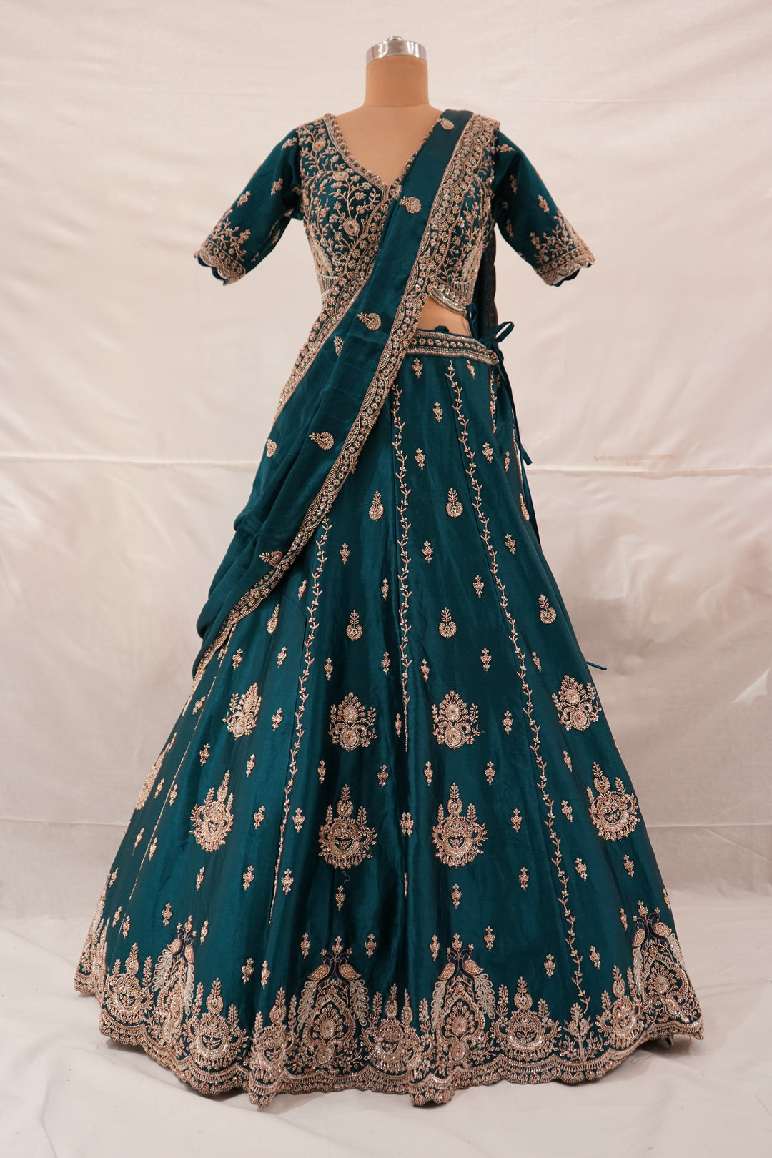 Teal Blue Embroidered Lehenga Set with Designer Blouse & Dupatta