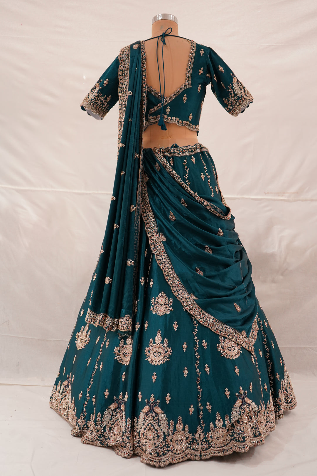 Teal Blue Embroidered Lehenga Set with Designer Blouse & Dupatta