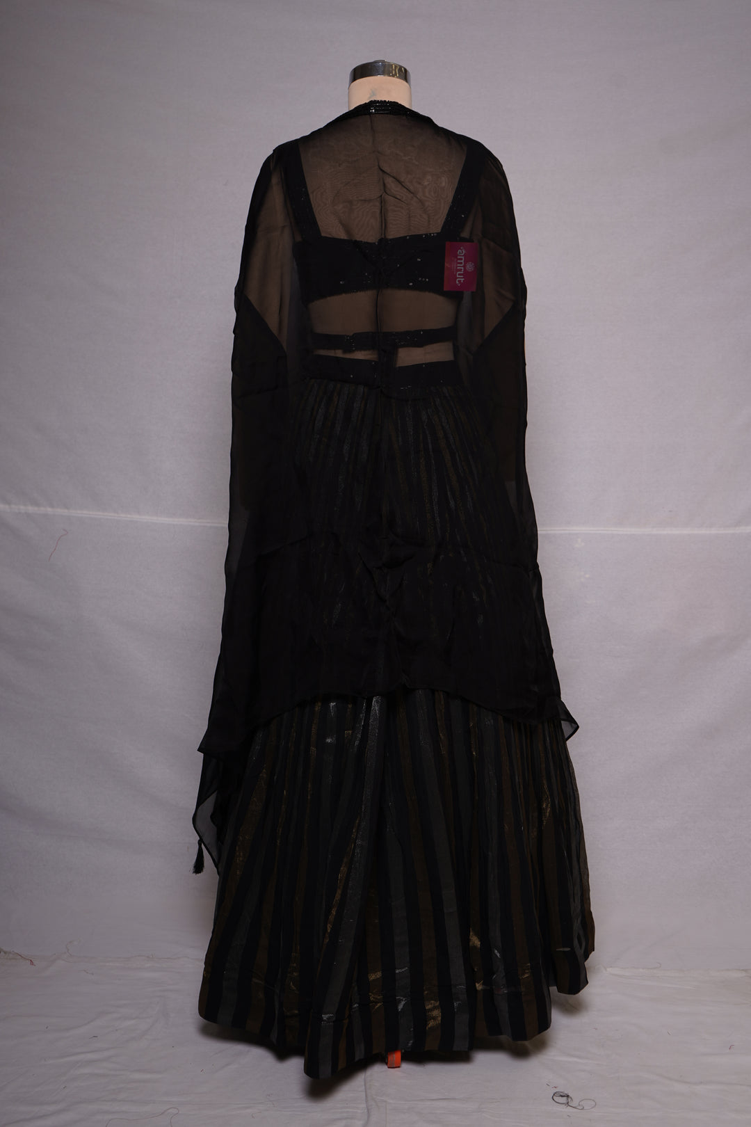 Black Striped Palazzo Set with Sequin Blouse & Cape