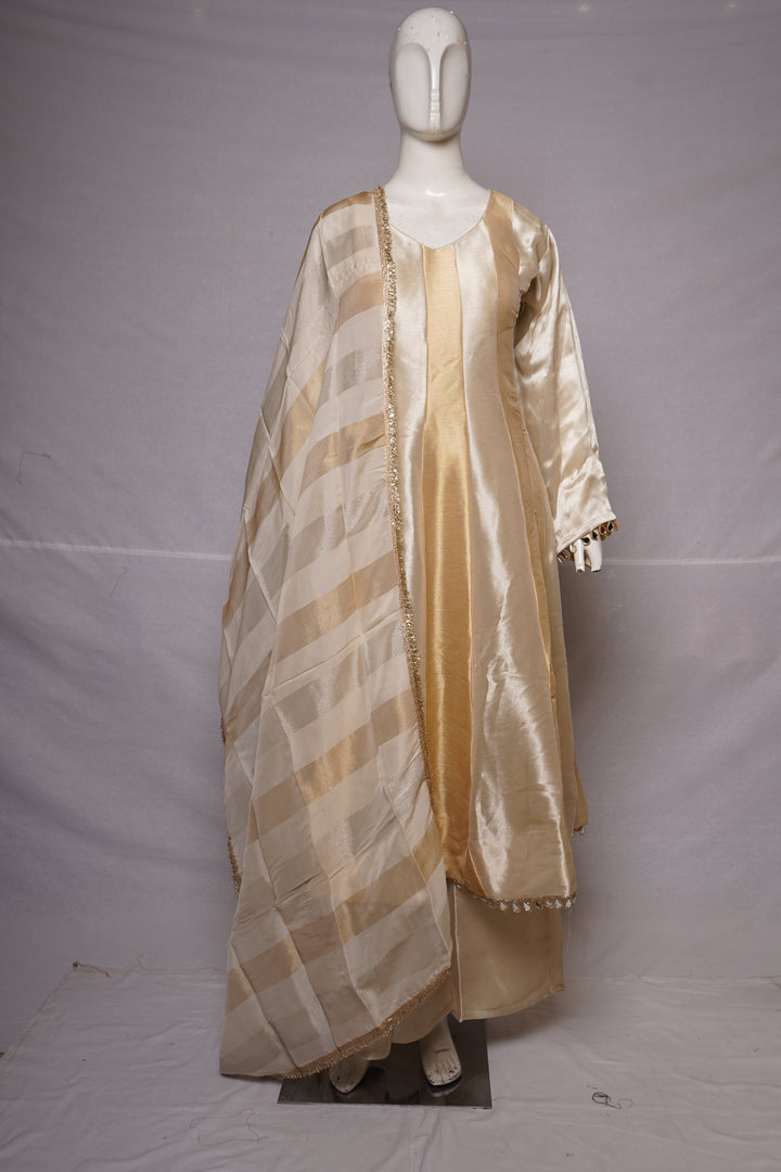 Champagne Gold Kurta Palazzo Set with Striped Dupatta