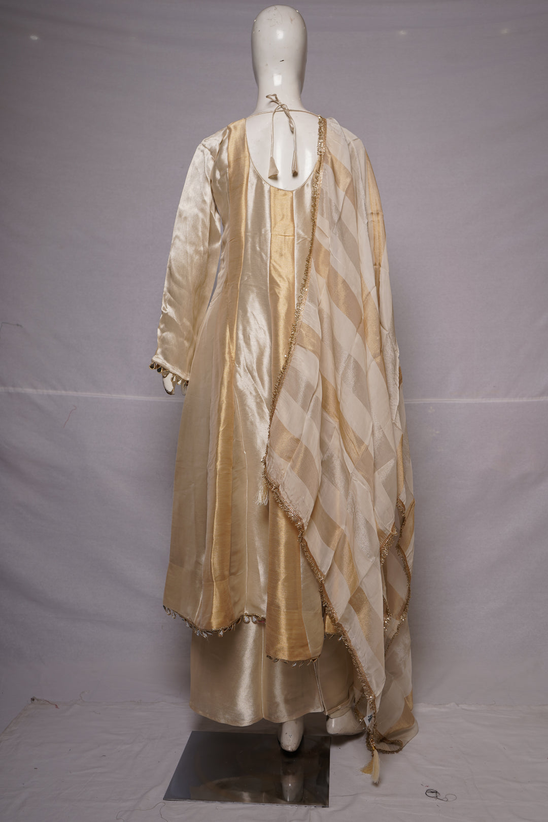 Champagne Gold Kurta Palazzo Set with Striped Dupatta
