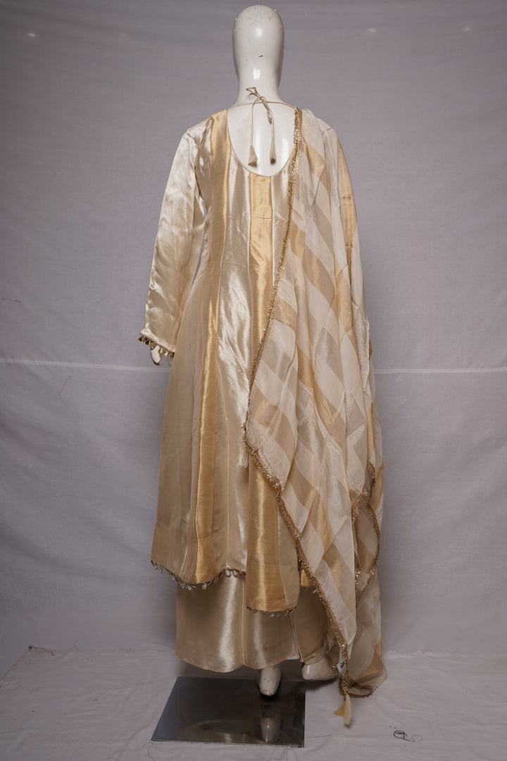 Champagne Gold Kurta Palazzo Set with Striped Dupatta