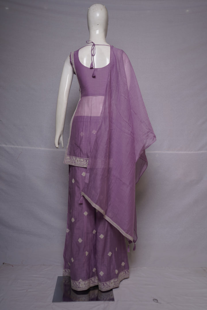 Lilac Embroidered Kurta Palazzo Set with Dupatta