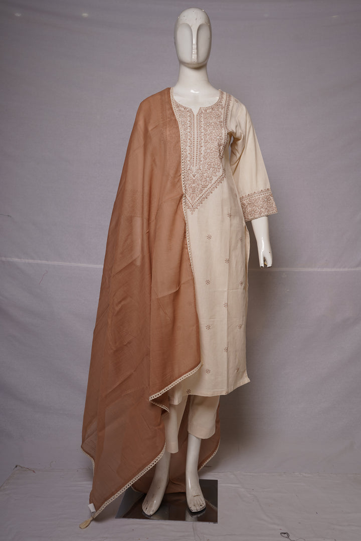 Ivory Embroidered Kurta Pant Set with Dupatta