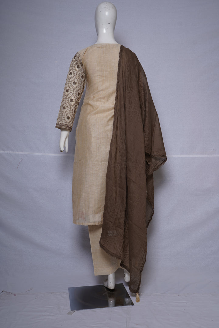Taupe Paisley Embroidered Straight Kurta Set with Dupatta