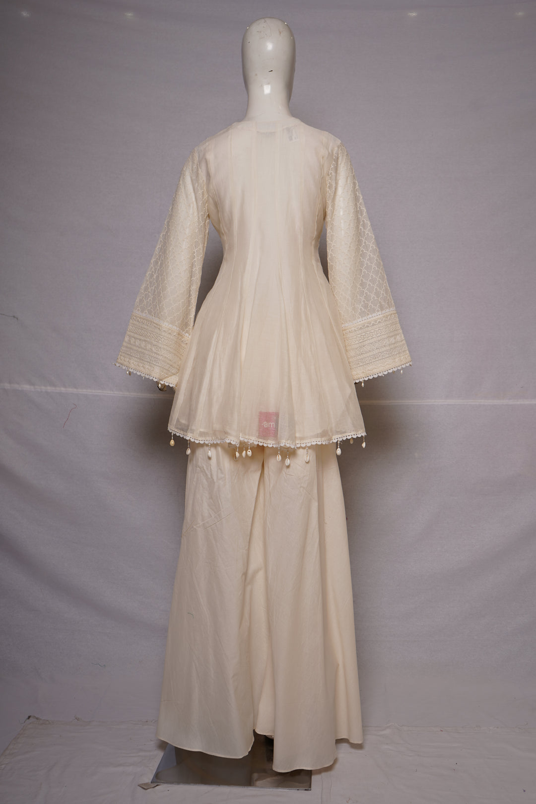 Ivory Embroidered Peplum Kurta Sharara Set