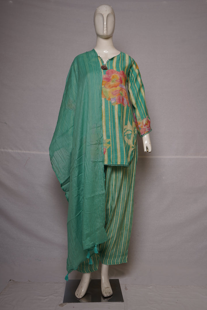 Aqua Blue Floral Printed Straight Kurta Set with Dupatta