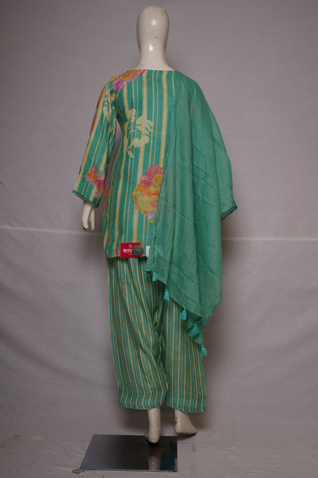 Aqua Blue Floral Printed Straight Kurta Set with Dupatta