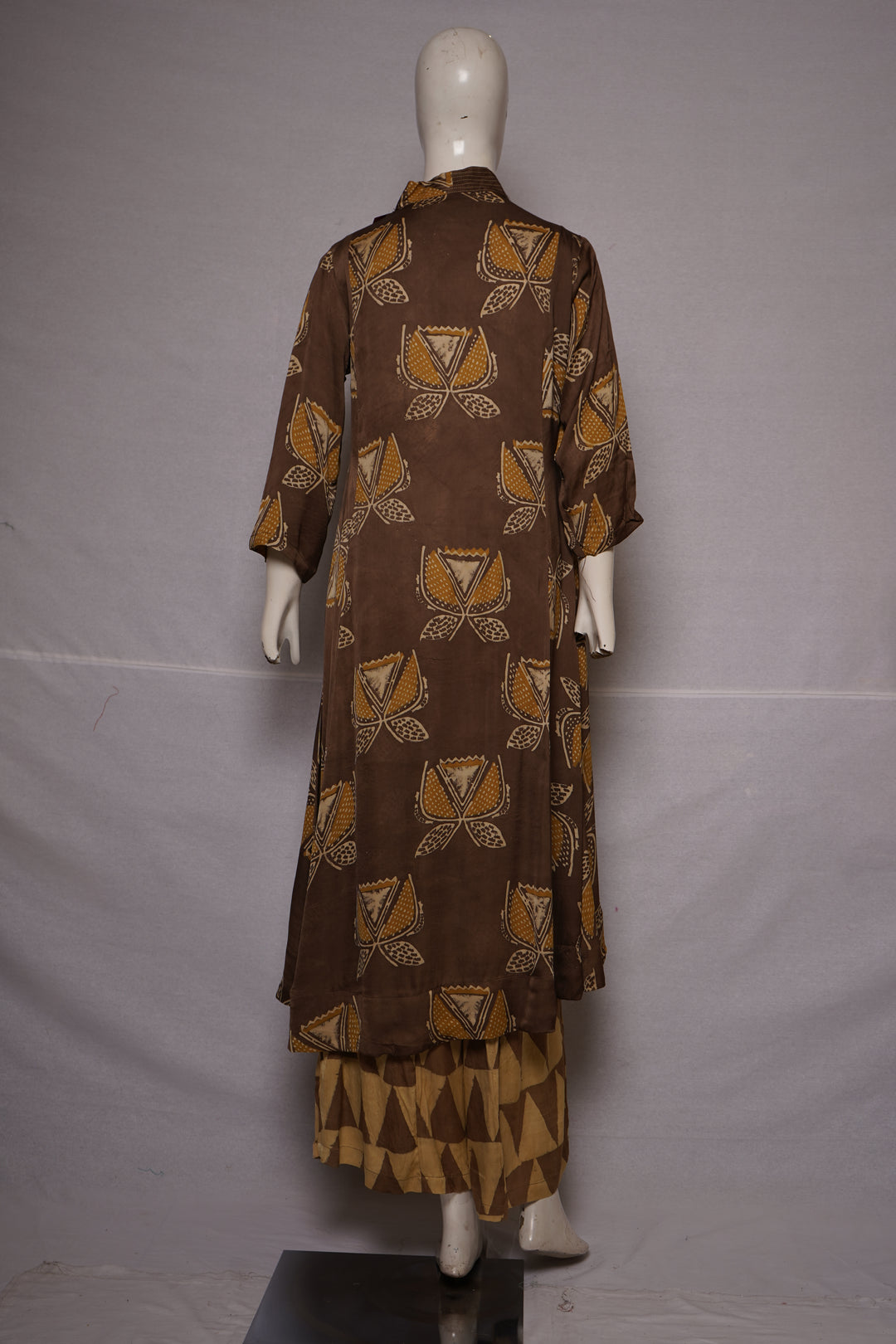 Brown Printed A-Line Kurta Set with Palazzo