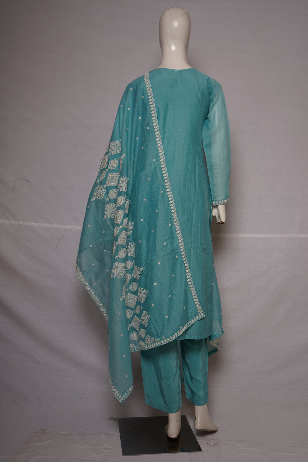 Sky Blue Embroidered Straight Kurta Set with Dupatta