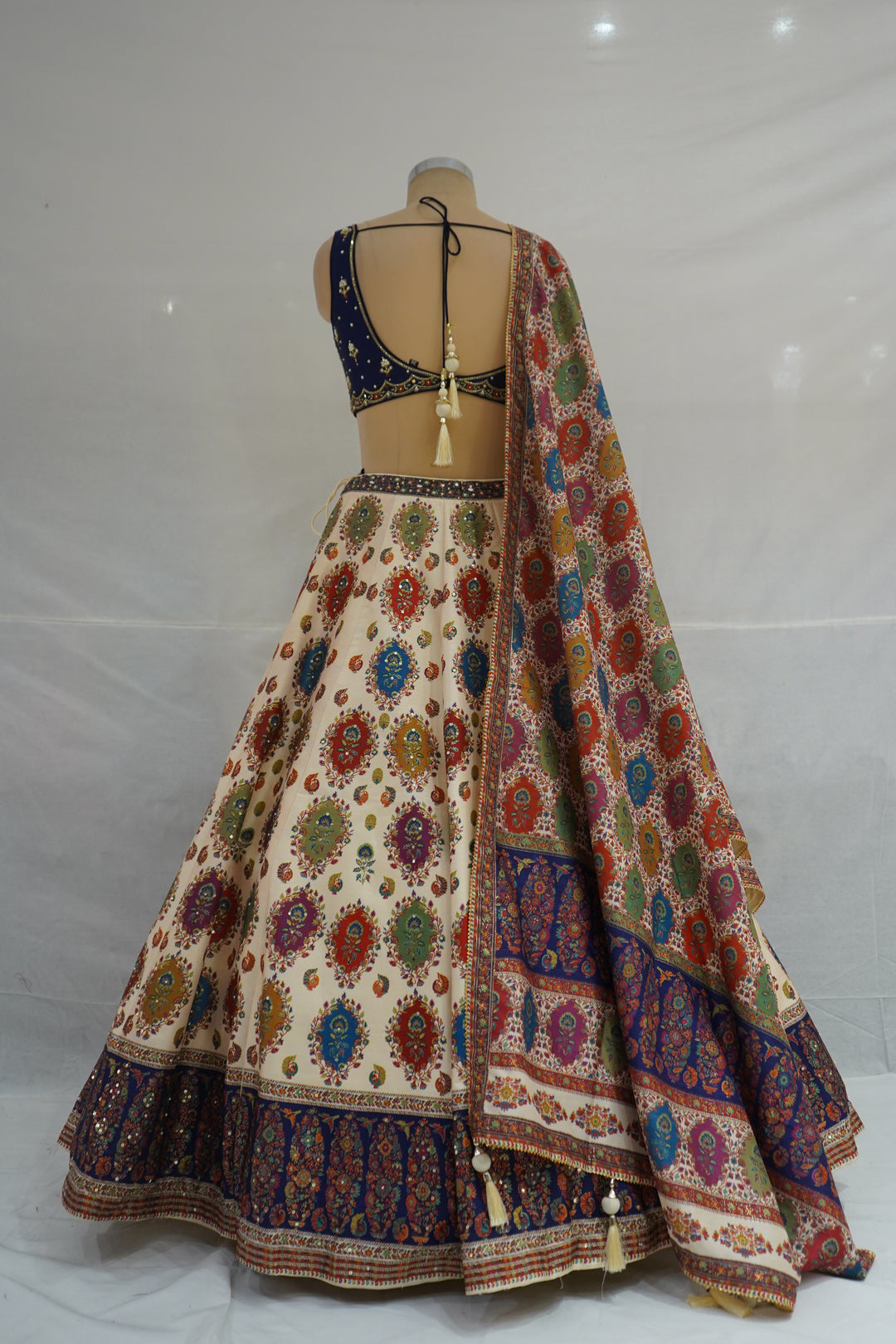 Ivory Multicolor Printed Designer Lehenga Set with Embroidered Blouse & Dupatta