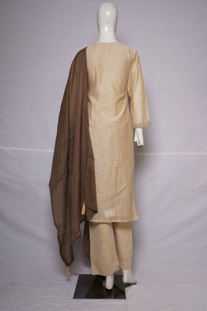 Ivory Embroidered Straight Kurta Set with Brown Dupatta