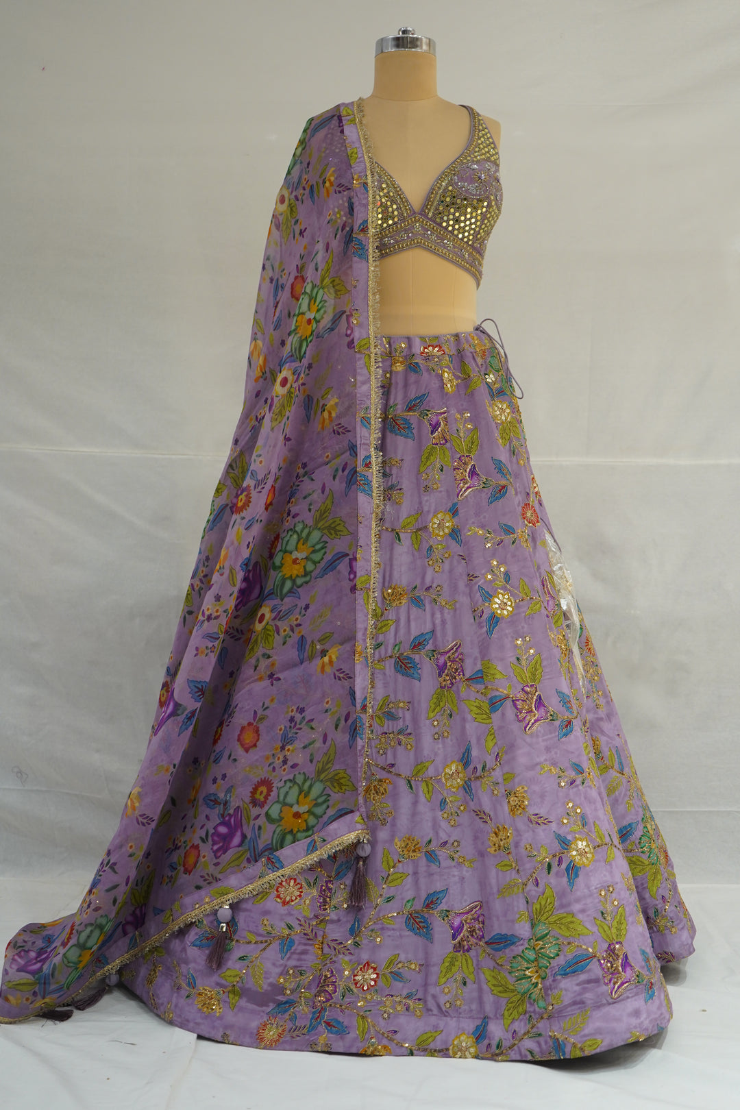 Lavender Floral Embroidered Designer Lehenga Choli with Printed Organza Dupatta