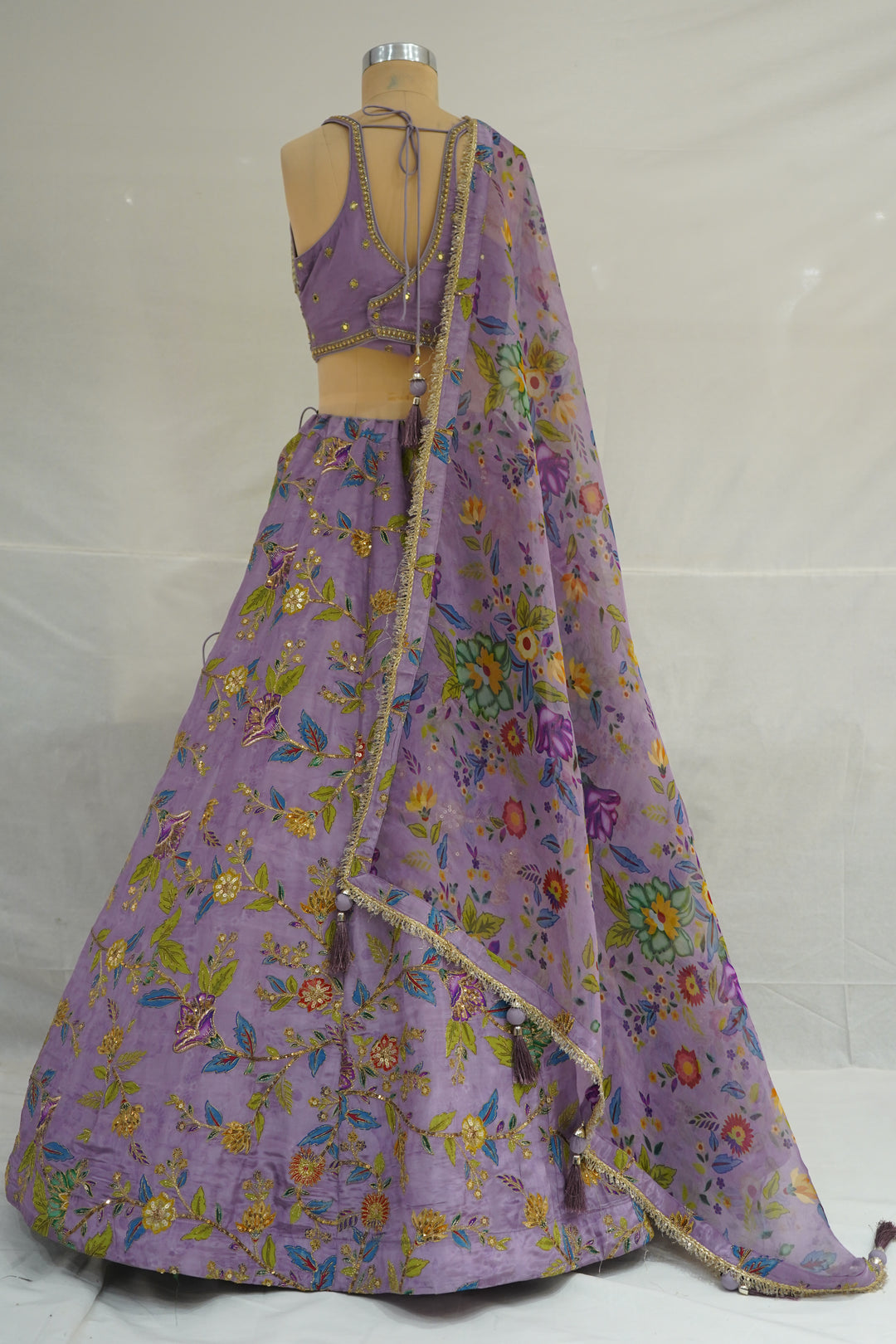 Lavender Floral Embroidered Designer Lehenga Choli with Printed Organza Dupatta