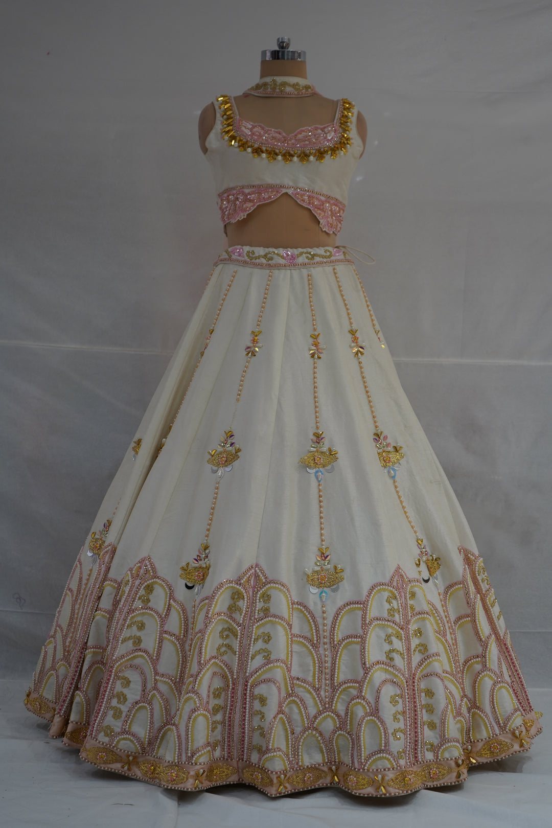 Ivory Blush Pink Embroidered Designer Lehenga Choli with Net Dupatta