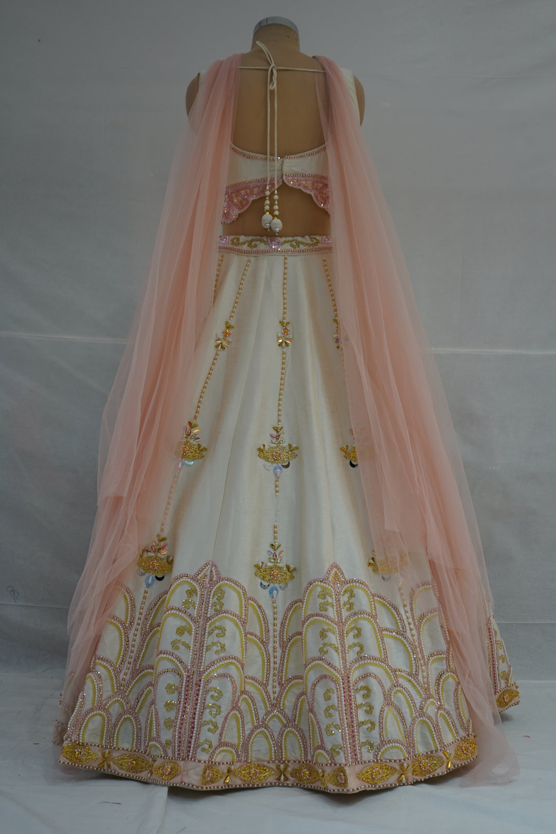 Ivory Blush Pink Embroidered Designer Lehenga Choli with Net Dupatta