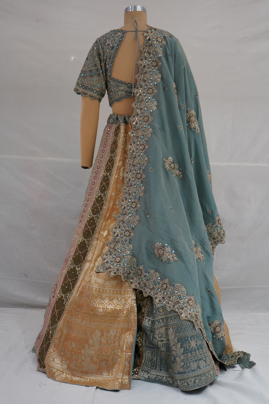 Teal Green & Antique Gold Banarasi Designer Lehenga Choli with Embroidered Dupatta