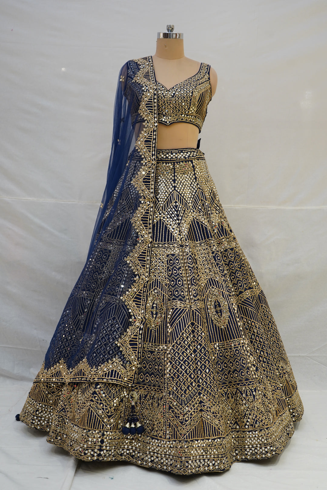 Royal Navy Blue Heavy Embroidered Designer Lehenga Choli with Net Dupatta
