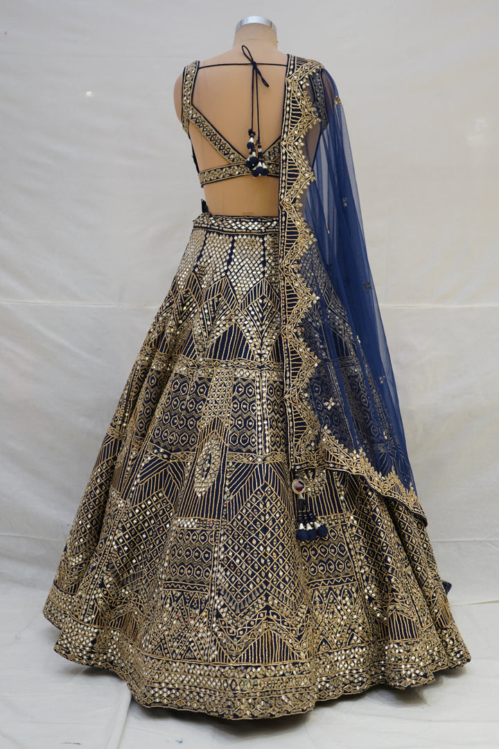 Royal Navy Blue Heavy Embroidered Designer Lehenga Choli with Net Dupatta