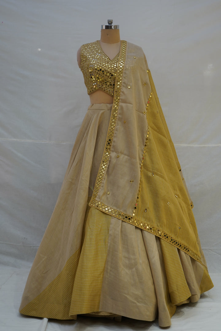 Elegant Beige & Gold Minimal Designer Lehenga Choli with Embellished Blouse & Dupatta