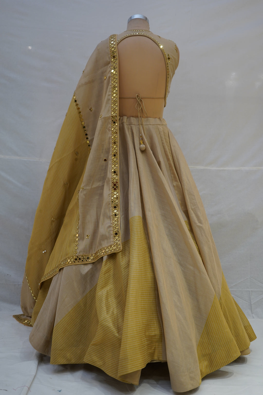 Elegant Beige & Gold Minimal Designer Lehenga Choli with Embellished Blouse & Dupatta
