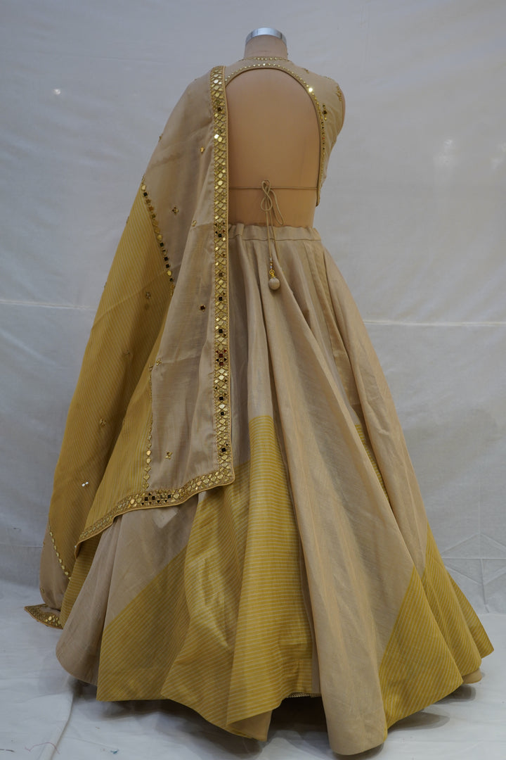 Elegant Beige & Gold Minimal Designer Lehenga Choli with Embellished Blouse & Dupatta