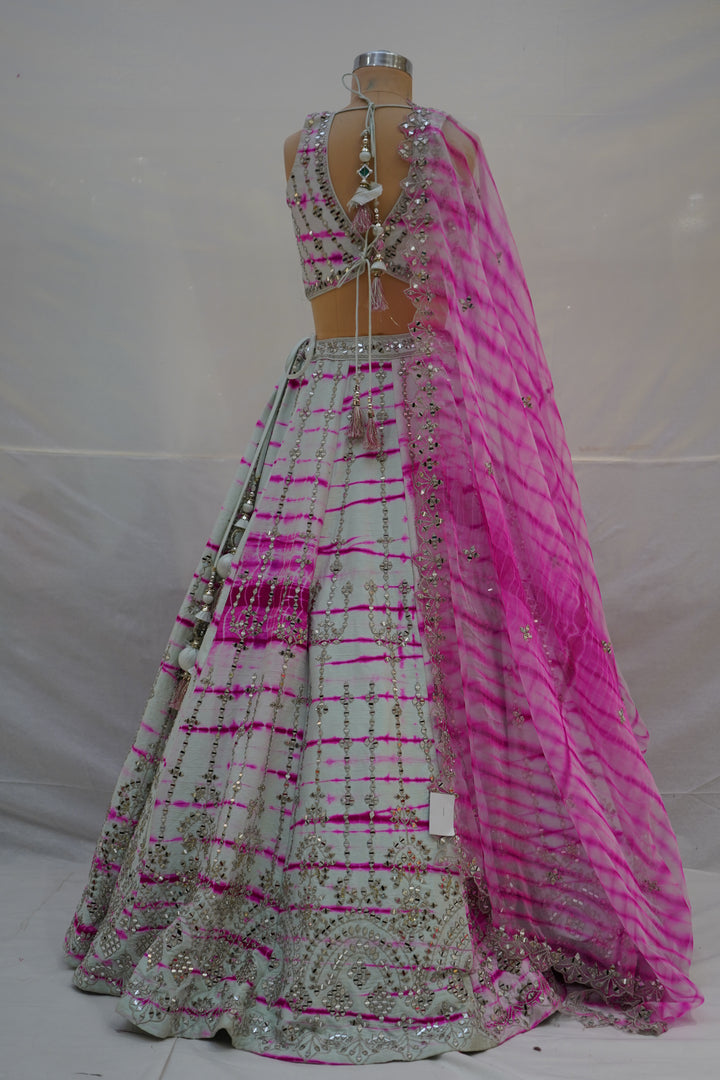 Pink Tie-Dye Designer Lehenga Choli with Mirror Work & Embroidered Dupatta