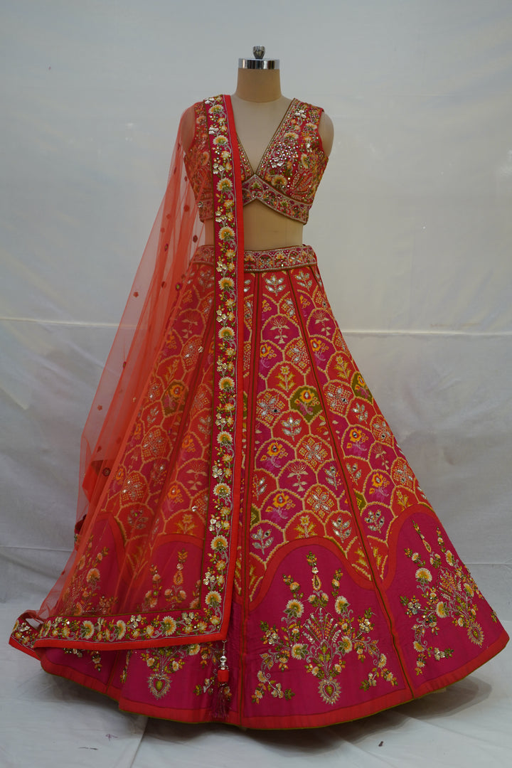 Red Floral Embroidered Designer Lehenga Choli with Organza Dupatta