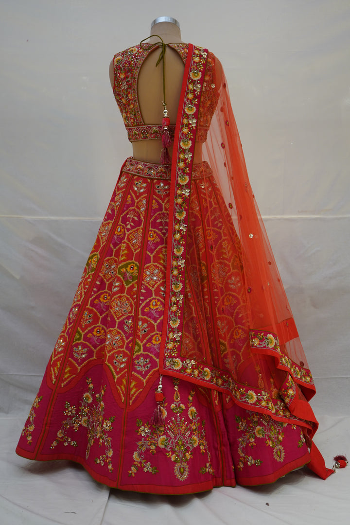 Red Floral Embroidered Designer Lehenga Choli with Organza Dupatta