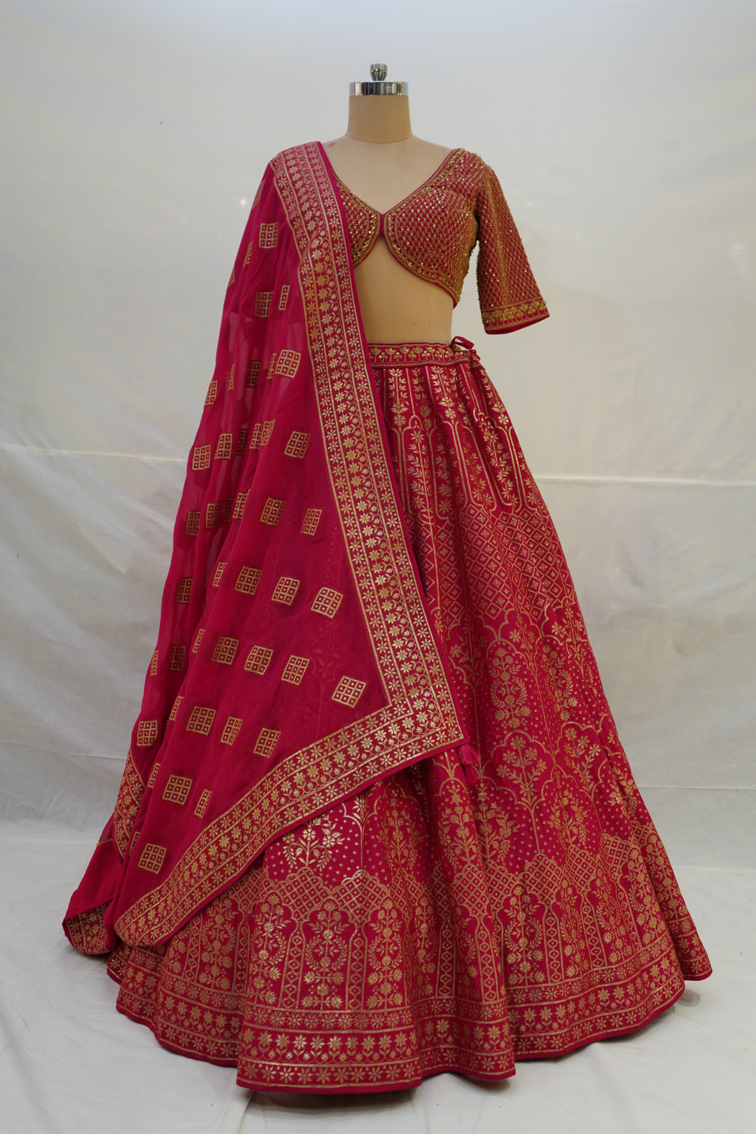 Red & Gold Banarasi Designer Lehenga Choli with Woven Dupatta