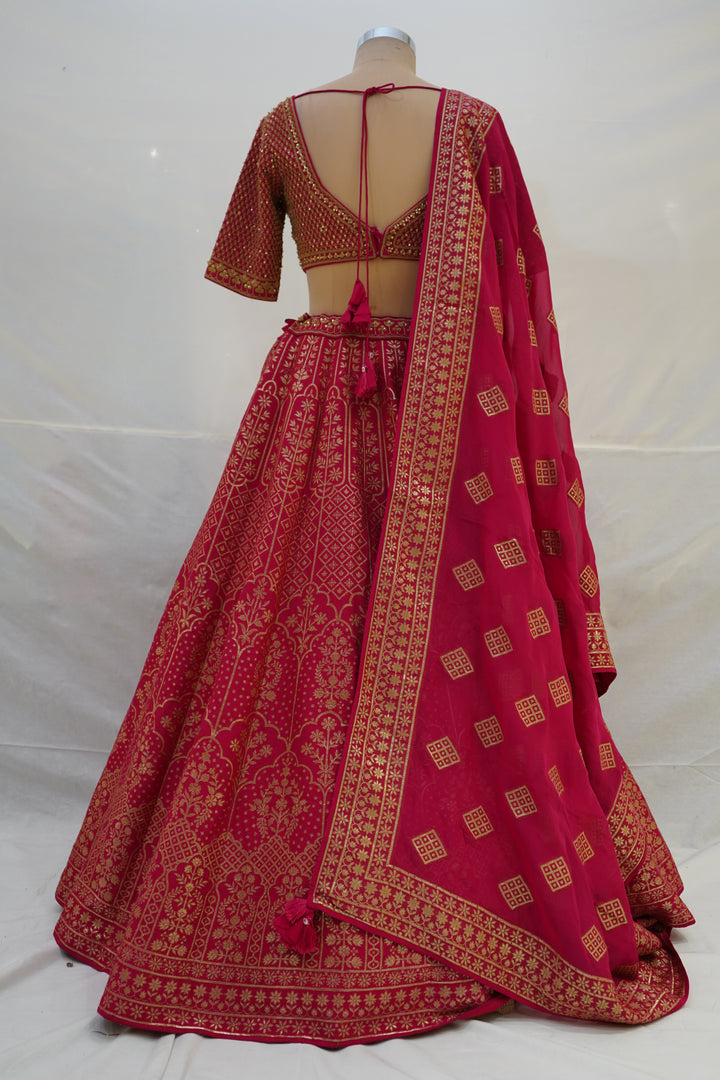 Red & Gold Banarasi Designer Lehenga Choli with Woven Dupatta