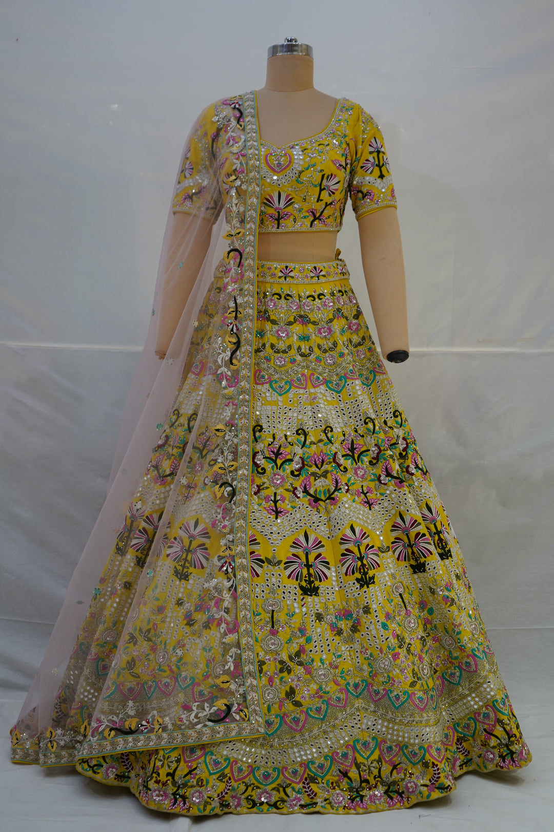 Yellow Multicolor Embroidered Designer Lehenga Choli with Net Dupatta