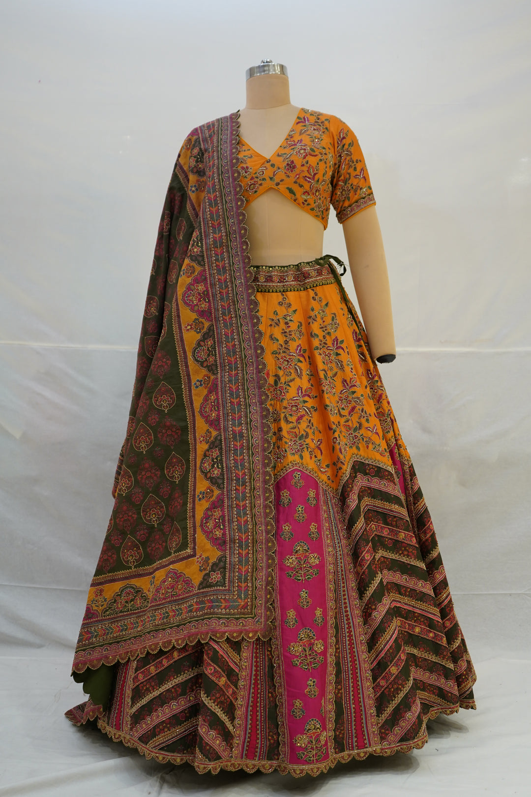 Rust Orange Printed Lehenga Choli with Traditional Border Dupatta