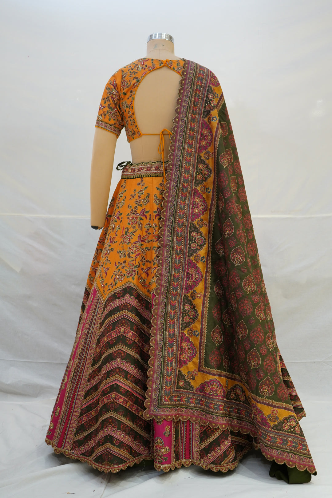 Rust Orange Printed Lehenga Choli with Traditional Border Dupatta