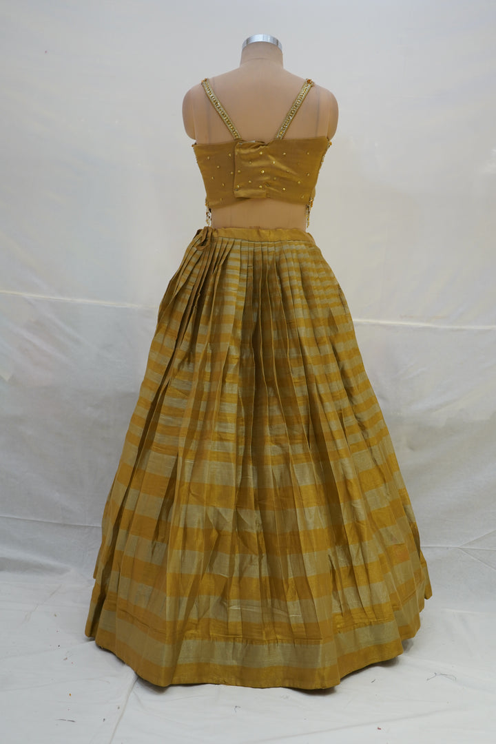 Antique Gold Silk Lehenga Choli with Embellished Blouse & Sheer Dupatta