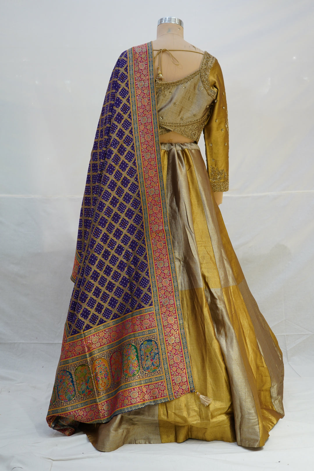 Mustard Gold Silk Lehenga Set with Embroidered Blouse & Banarasi Dupatta