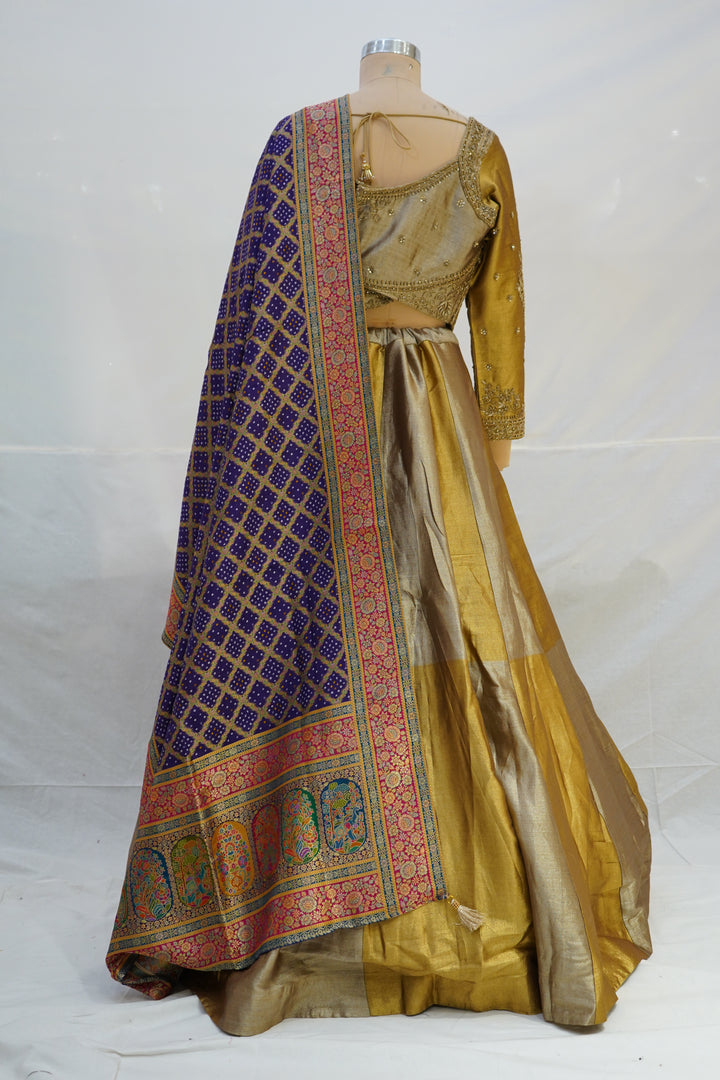 Mustard Gold Silk Lehenga Set with Embroidered Blouse & Banarasi Dupatta