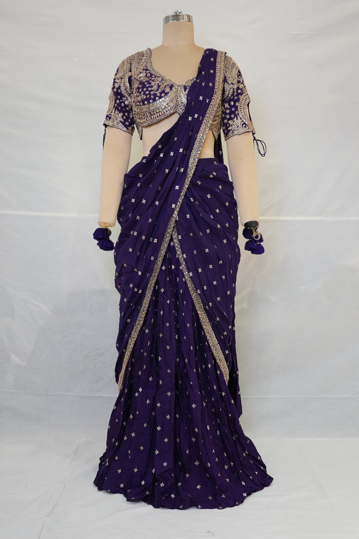 Royal Purple Designer Saree with Embroidered Blouse & Tassel Detailing