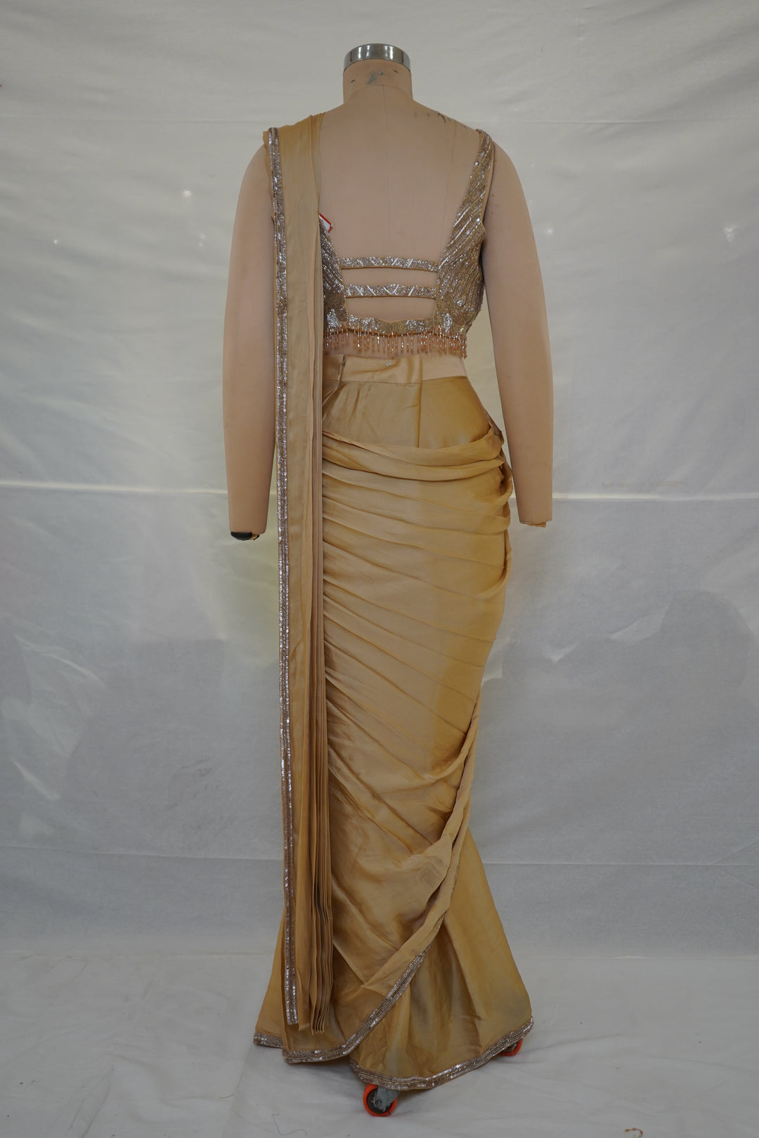 Champagne Gold Ready-to-Wear Saree with Sequined Designer Blouse & Elegant Border