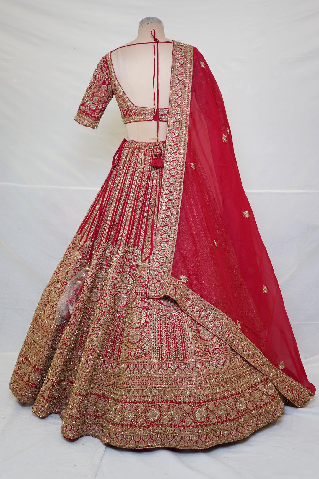 Bridal Red Zari Embroidered Lehenga Choli with Heritage Motifs & Dupatta