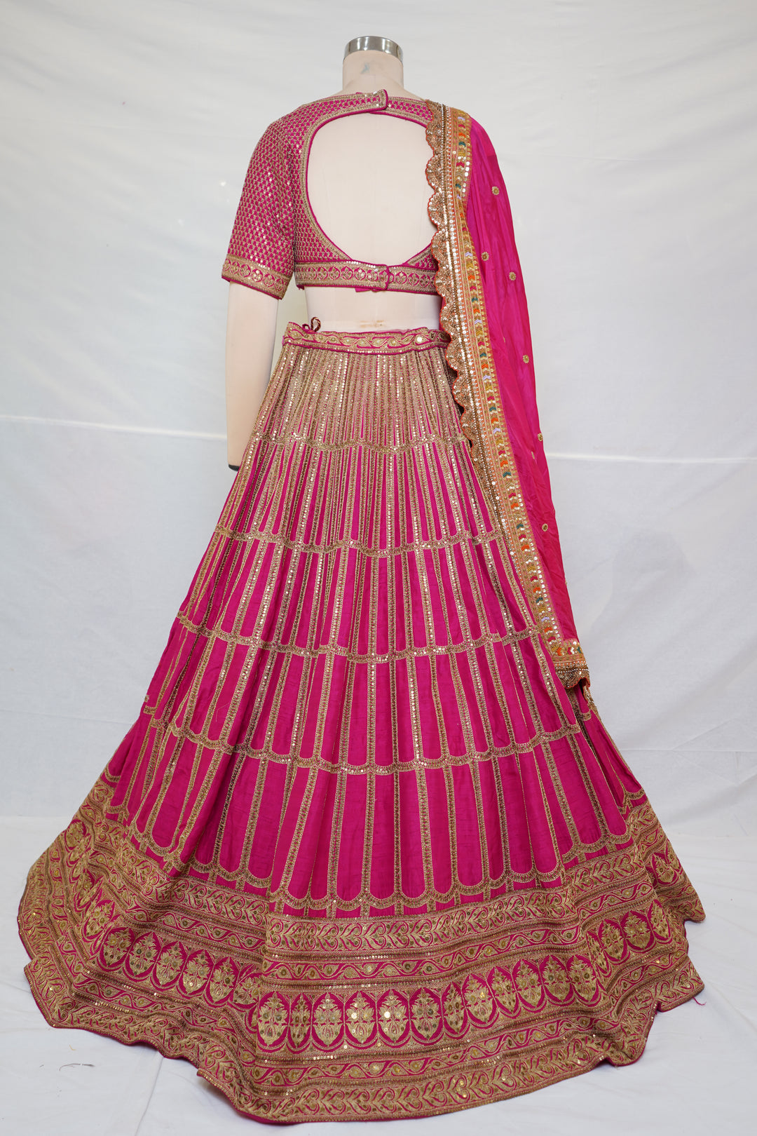 Rani Pink Embroidered Lehenga Choli with Zari Work & Dupatta