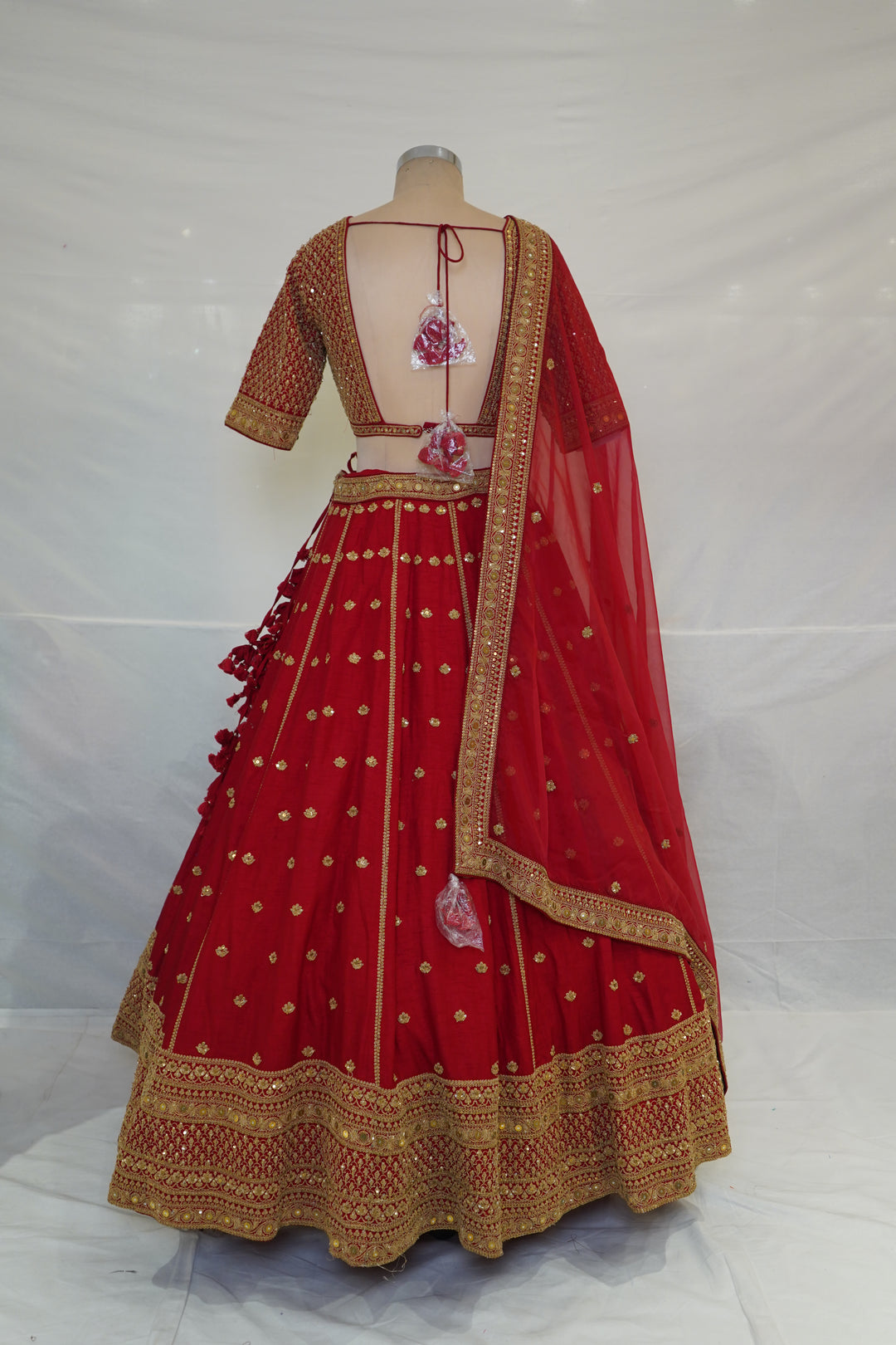 Bridal Red Embroidered Lehenga Choli with Net Dupatta