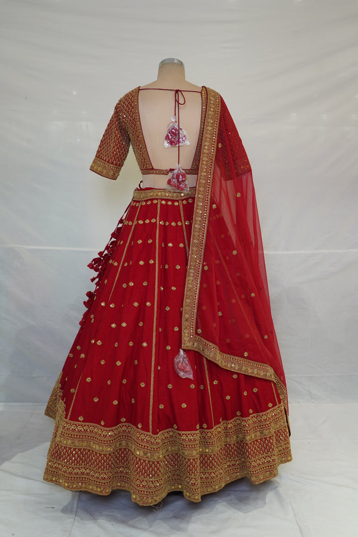 Bridal Red Embroidered Lehenga Choli with Net Dupatta